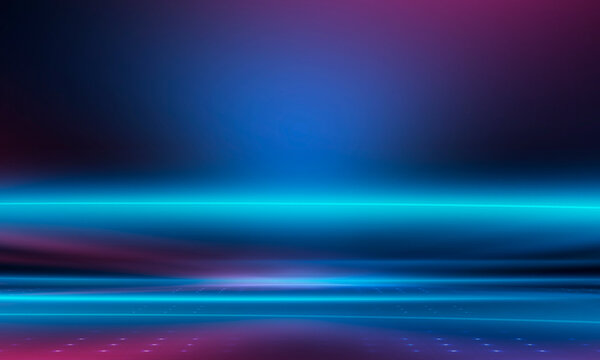 Studio backdrop, empty room background with a blue, purple, and pink gradient, colored walls and floor. Futuristic neon style for product presentations, future.