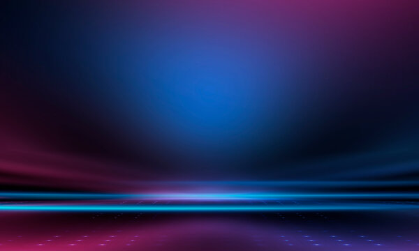 Studio backdrop, empty room background with a blue, purple, and pink gradient, colored walls and floor. Futuristic neon style for product presentations, future.
