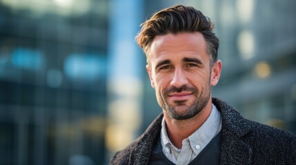 Obraz premium male professional casual confident with blured businessbackground and natural sunlight
