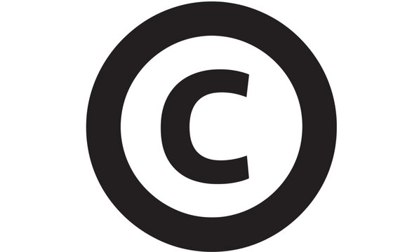 Copyright symbol with black circle and white interior featuring copyleft, intellectual property, licensing icon with restricted rights and protected