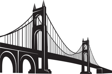 Fototapeta premium Bridge suspension iconic with Gothic-style towers and cables featuring silhouette, black, vector with illustration and graphic elements for resource,