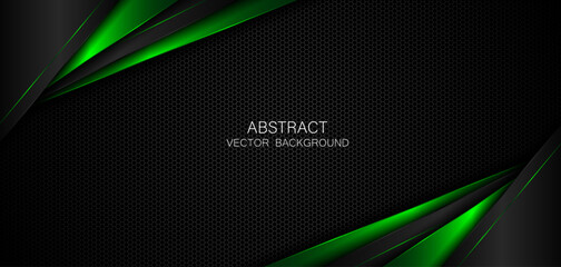 Abstract background with black and green polygon shapes, free space for design. © Natthakan