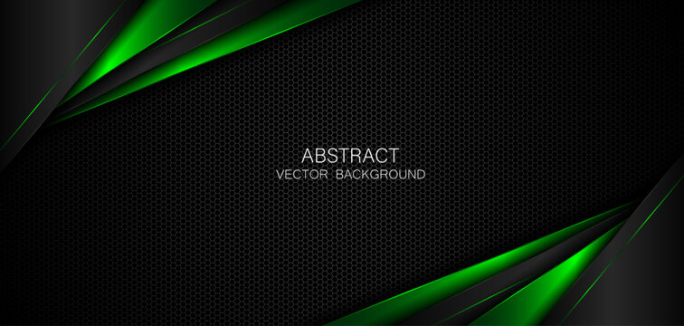 Abstract background with black and green polygon shapes, free space for design.
