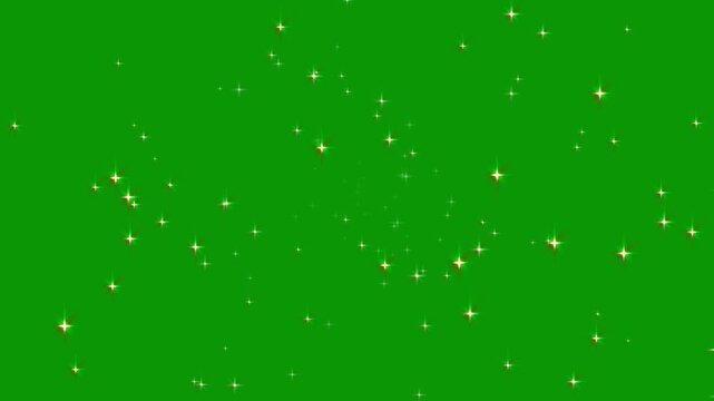 White glowing twinkle stars animation with sparkling glitter dust trail, blinking retro vector star doodles, fantasy sparkle dust, 2D flat sparkle effect overlay on green screen background. 4k