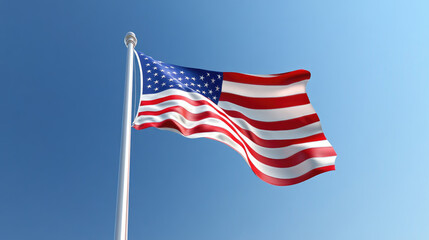 Fototapeta premium United States flag, a symbol of freedom and hope, waving against a beautiful blue sky with wispy clouds, effectively conveying national pride, patriotism, and American values