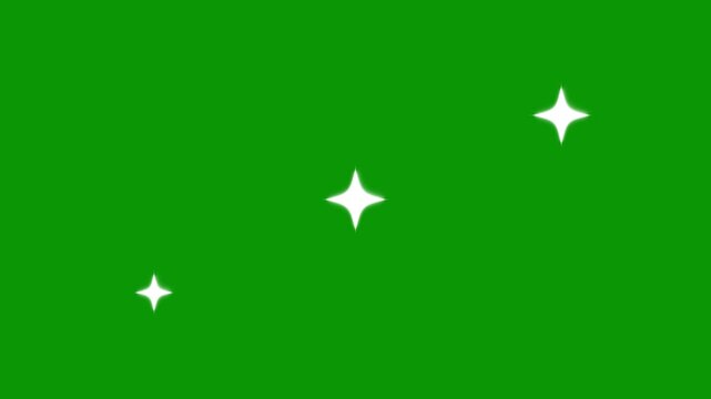 2D Twinkle sparkle stars animation in the night sky, smoke explosion, comic manga flashes, particle magic tail sparkling glitter star dust trail 4K loop animation on green screen background.