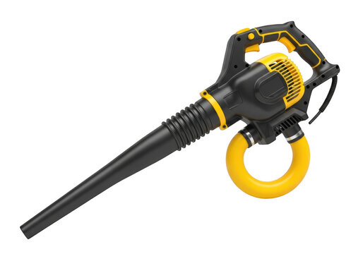 A black and yellow leaf blower with a long nozzle isolated on transparent background