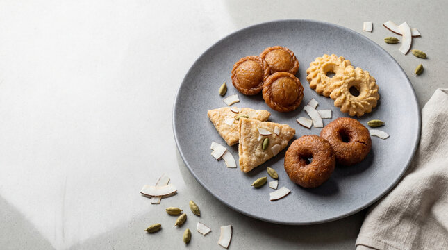 High-end food photography of Kavum, Kokis, and Asmi