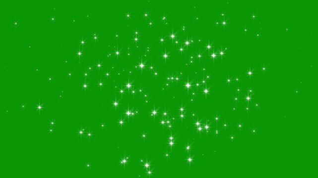 Twinkling star, vector glowing star light effect doodle style on green screen chroma Key, twinkle sparkle stars animation,twinkling star motion graphics with green screen background.4K