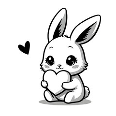 Fototapeta premium Adorable cartoon bunny character with big eyes holding a heart symbol of love