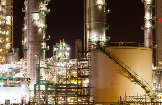 Petrochemical tanks in a harbour