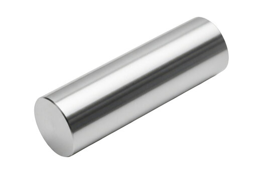 A shiny metal cylinder with a rounded end isolated on transparent background