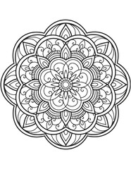 Rounded floral mandala coloring page line art © Kamrul