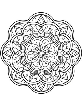 Rounded floral mandala coloring page line art