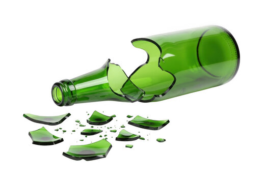 A broken green glass bottle on the ground isolated on transparent background