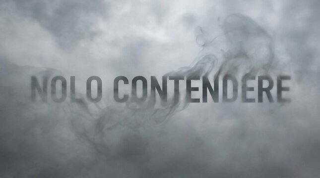 The legal term Nolo Contendere written over a mysterious and somber smoky background.