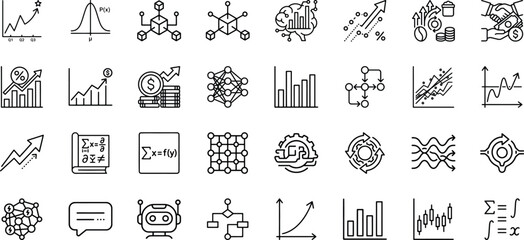 Fototapeta premium Mathematical modeling and neural network data science outline symbols