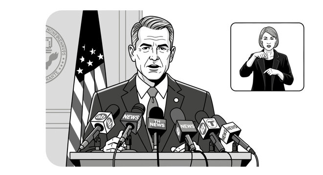 American Sign Language Interpreter at Press Conference.