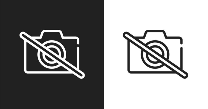 No photography icon. Linear black, white icon from in the airport collection. Outline no photography vector. Thin line symbol isolated on white and black background