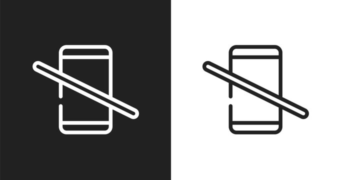 No mobile phones allowed icon. Linear black, white icon from in the airport collection. Outline no mobile phones allowed icon vector. Thin line symbol for use on web and mobile apps, logo, print