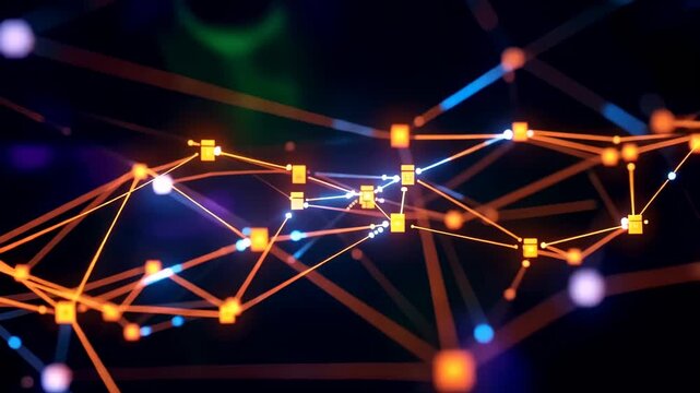 This showcases a mesmerizing network of interconnected lines and nodes in a dark environment, highlighting the beauty of complex systems and digital technology.