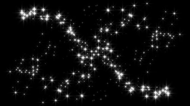 4k Magic glitter sparkle trail, sparkling shining star trace with glare effect, glowing doodle stars, white twinkling particles, glitter confetti trail on black screen, shining twinkle  transition.