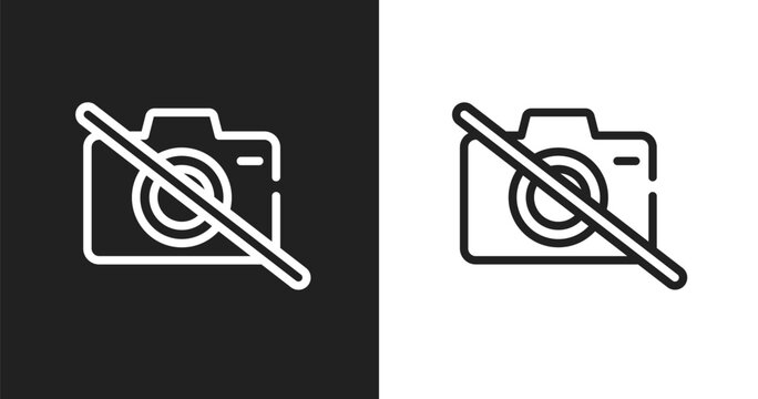 No photos icon. Linear black, white icon from airport collection. Outline no photos vector. Thin line symbol isolated on white and black background