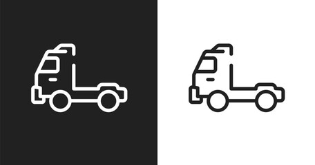 Fototapeta premium Pickup truck side view icon. Linear black, white icon from transporters collection. Outline pickup truck side view vector. Thin line symbol isolated on white and black background