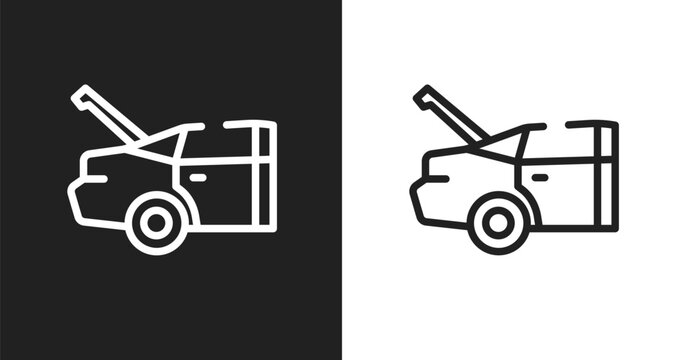Trunk open icon. Linear black, white icon from car engine collection. Outline trunk open vector. Thin line symbol isolated on white and black background