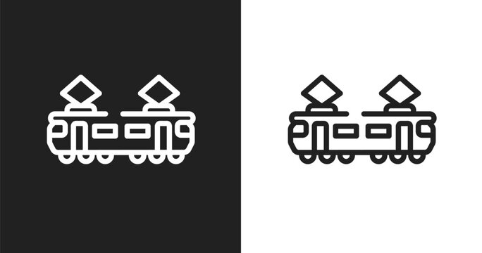 Tram side view icon. Linear black, white icon from transporters collection. Outline tram side view vector. Thin line symbol isolated on white and black background