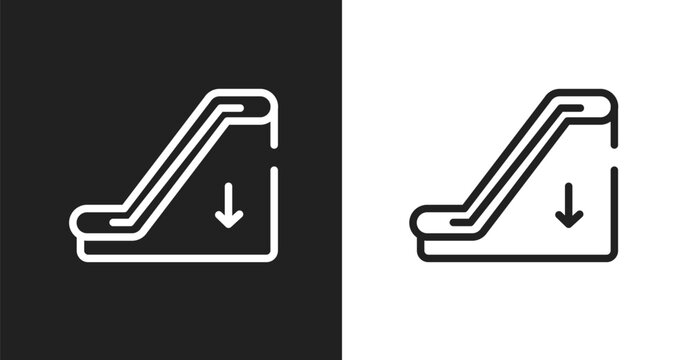 Escalator down icon. Linear black, white icon from aerodrome collection. Outline escalator down vector. Thin line symbol isolated on white and black background