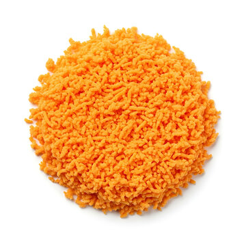 Pile Of Grated Cheese Orange Cheddar Texture Background Isolated