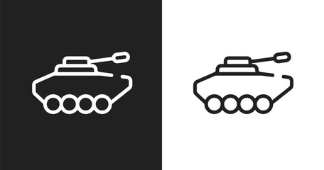 Obraz premium Armored vehicle icon. Linear black, white icon from transport collection. Outline armored vehicle vector. Thin line symbol isolated on white and black background