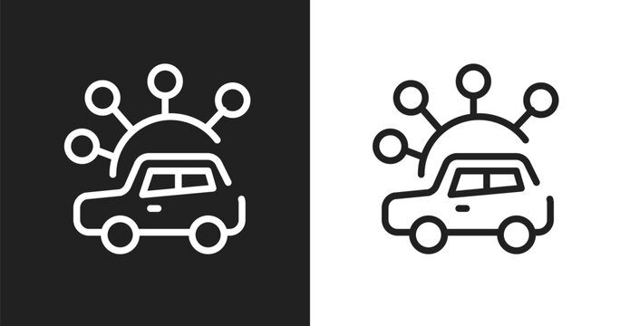 Carsharing icon. Linear black, white icon from public transportation collection. Outline carsharing vector. Thin line symbol isolated on white and black background