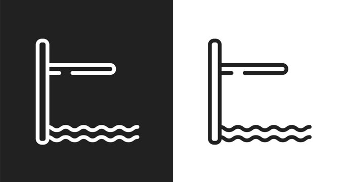 Diving board icon. Linear black, white icon from sports collection. Outline diving board vector. Thin line symbol isolated on white and black background