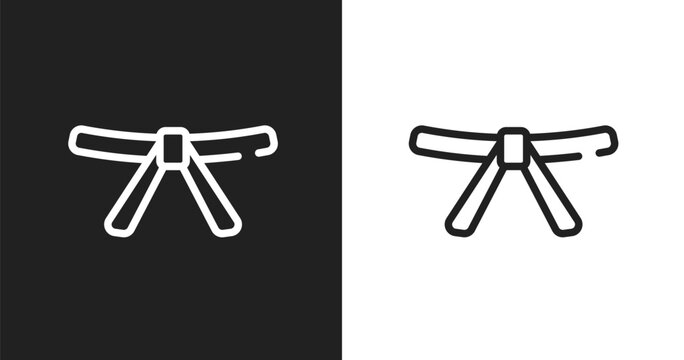Black belt icon. Linear black, white icon from martial arts collection. Outline black belt vector. Thin line symbol isolated on white and black background