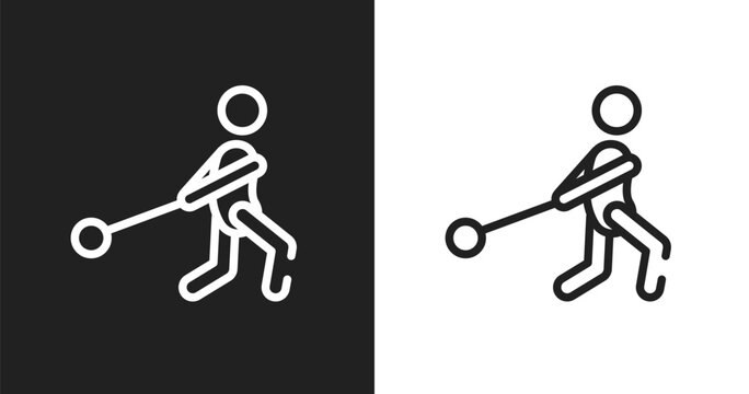 Hammer throwing icon. Linear black, white icon from sport equipment collection. Outline hammer throwing vector. Thin line symbol isolated on white and black background