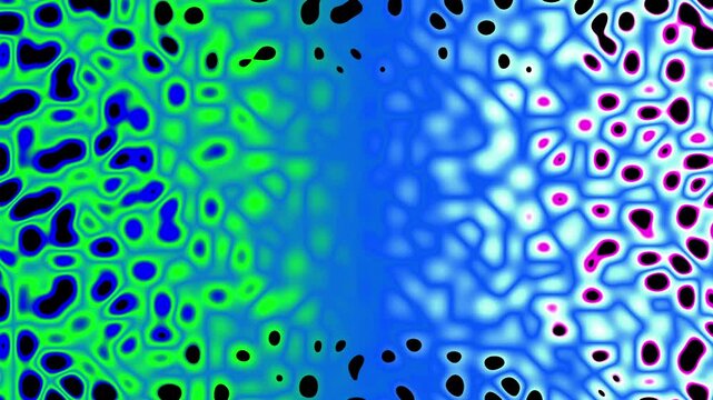 Intricate blue and green patterns ripple across the screen like microscopic cells