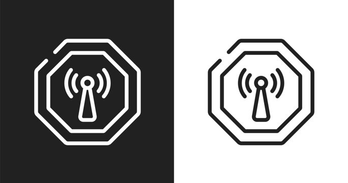 Non ionizing radiation icon. Linear black, white icon from health and safety collection. Outline non ionizing radiation icon vector. Thin line symbol for use on web and mobile apps, logo, print