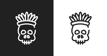 Native american skull icon. Linear black, white icon from american indigenous signals collection. Outline native american skull icon vector. Thin line symbol for use on web and mobile apps, logo, © VectorStockDesign