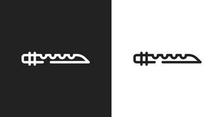 Native american flute icon. Linear black, white icon from american indigenous signals collection. Outline native american flute icon vector. Thin line symbol for use on web and mobile apps, logo, © VectorStockDesign