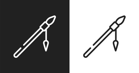 Native american spear icon. Linear black, white icon from american indigenous signals collection. Outline native american spear icon vector. Thin line symbol for use on web and mobile apps, logo, © VectorStockDesign