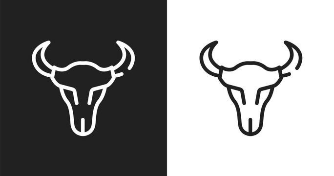 Skull of a bull icon. Linear black, white icon from american indigenous signals collection. Outline skull of a bull vector. Thin line symbol isolated on white and black background