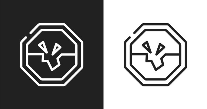Road collapse icon. Linear black, white icon from universal warning signals collection. Outline road collapse vector. Thin line symbol isolated on white and black background