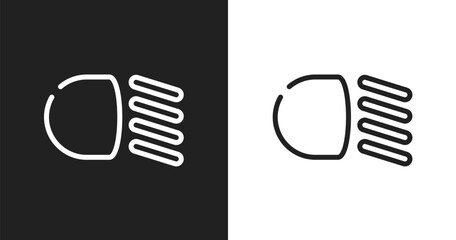 Low beam icon. Linear black, white icon from car dashboard signals collection. Outline low beam vector. Thin line symbol isolated on white and black background © VectorStockDesign