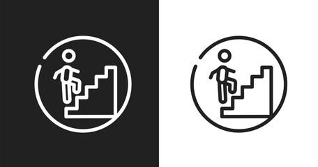Fototapeta premium Walking up stair sign icon. Linear black, white icon from indications collection. Outline walking up stair sign vector. Thin line symbol isolated on white and black background