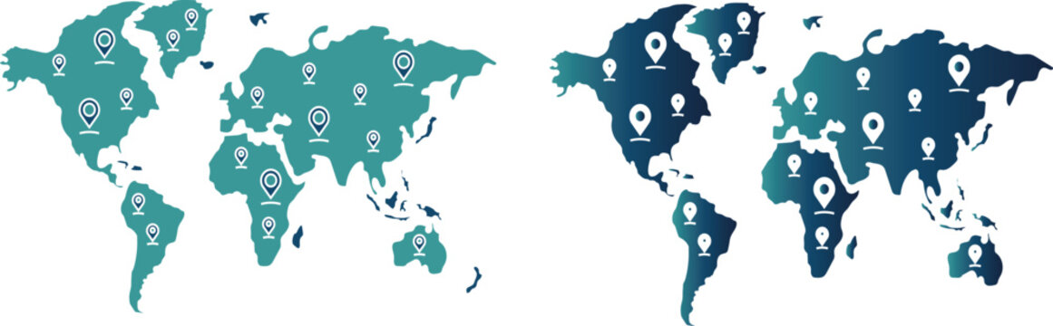 World map with location pins global network concept flat vector 