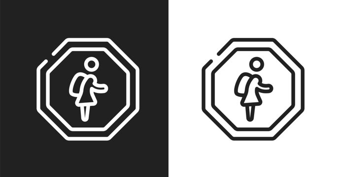 School zone icon. Linear black, white icon from indications collection. Outline school zone vector. Thin line symbol isolated on white and black background