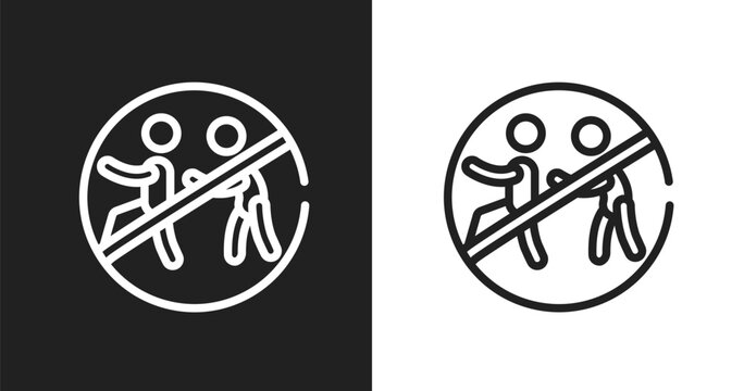 Chasing prohibited icon. Linear black, white icon from swimming pool rules collection. Outline chasing prohibited vector. Thin line symbol isolated on white and black background