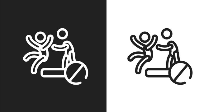 No pushing icon. Linear black, white icon from swimming pool rules collection. Outline no pushing vector. Thin line symbol isolated on white and black background